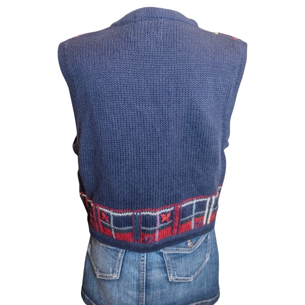 Vintage 90s Christopher & Banks Hand Embroidered Patchwork Knit Sweater Vest M - Picture 3 of 9